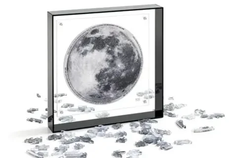ABFUN Moon Acrylic Jigsaw Puzzle in a clear frame with loose acrylic pieces